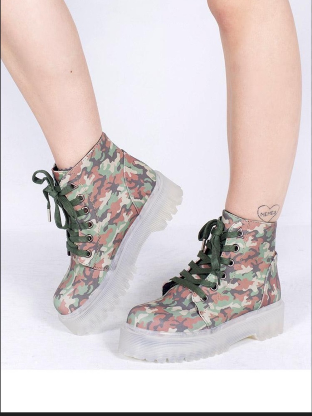 YRU Pink & Green Slayr reflective Camo Platform Lace-Up Boots new 10